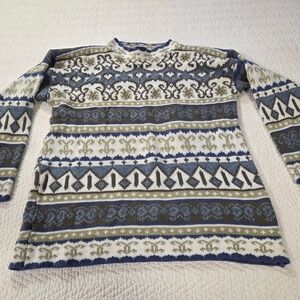 Arielle Vintage Fair Isle Crewneck Sweater Blue Brown Geometric Made in USA